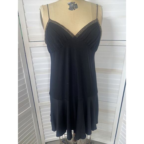 90's Y2K VTG Eva Blue Black Glitter Slip Dress Beaded Straps Fit N Flare Sz 12 - Picture 1 of 9